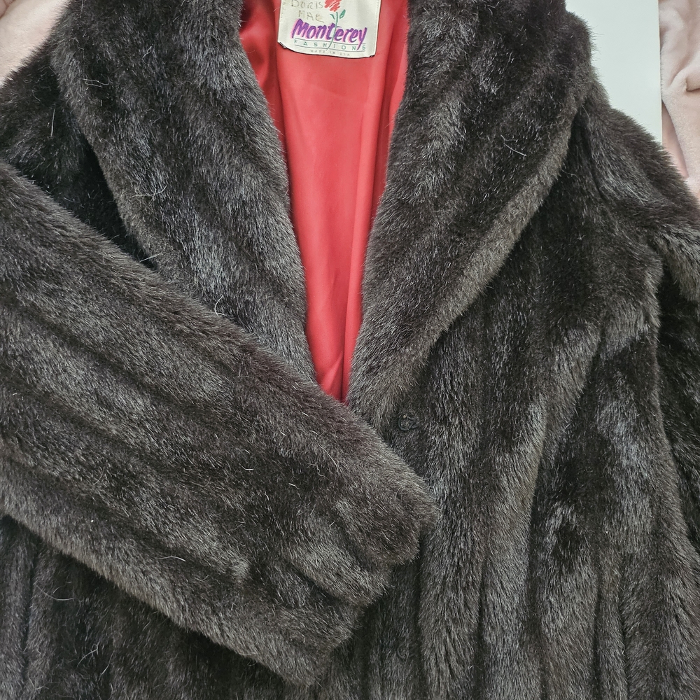 Vintage Dark Brown Fur Jacket with Red Lining